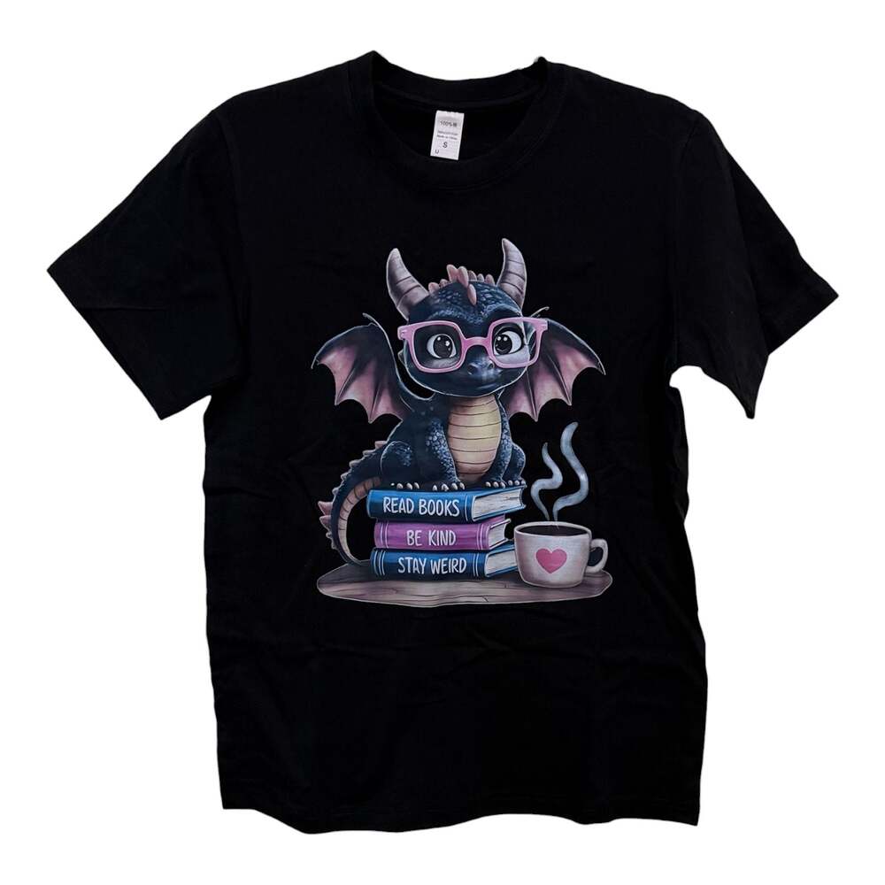 Size Small Dragon ‘Read Be Kind Stay Weird’ Custom Graphic Unisex T-Shirt - Picture 2 of 4